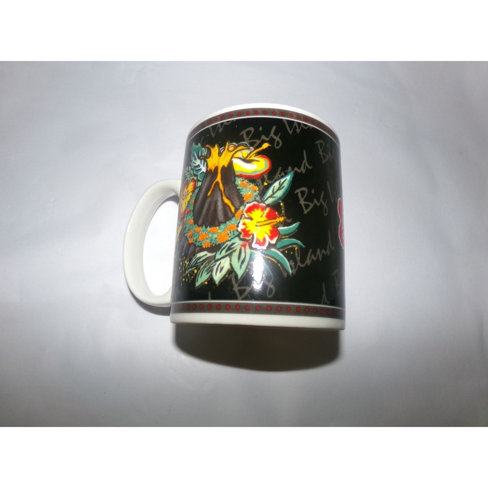 Hilo Hattie Big Island Hawaii Volcano Hibiscus Coffee Mug Black Ceramic 2002
